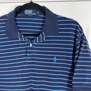 Polo Ralph Lauren Men’s Navy/Blue Striped Preppy Classic Polo 100% Cotton Large